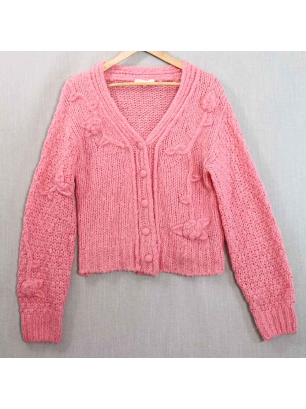 LoveShackFancy Fabietto Alpaca Cardigan Large Pink Cropped Floral - Picture 4 of 12